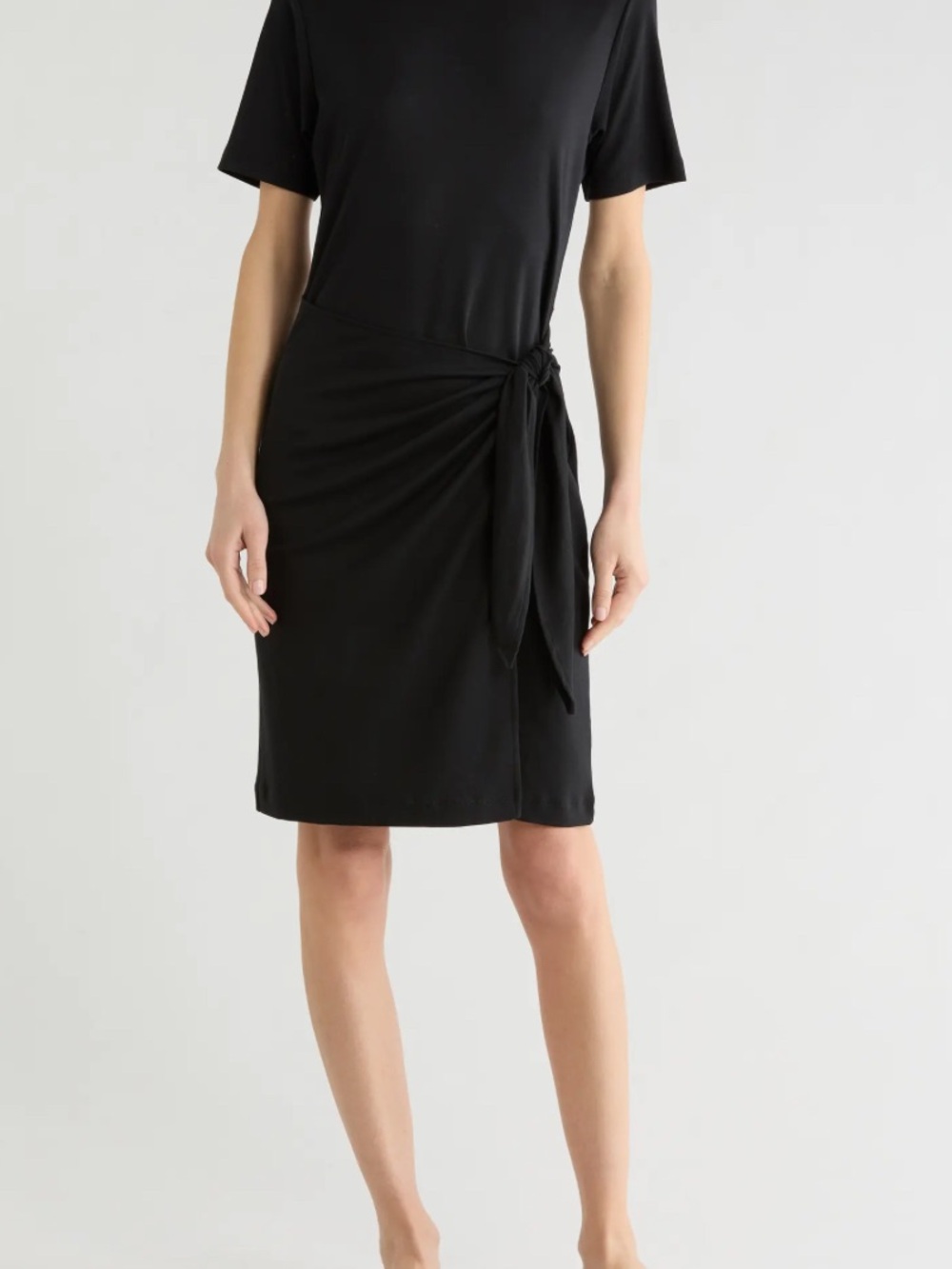 Vince Black Short-Sleeve Tie-Waist Dress